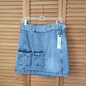 Juicy Couture NWT Denim Wide Belt 3 Pocket Cargo Mini Skirt Size 29